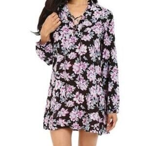 Meghan Los Angeles Floral Mini Dress Long Sleeve Criss Cross Front Lightweight S